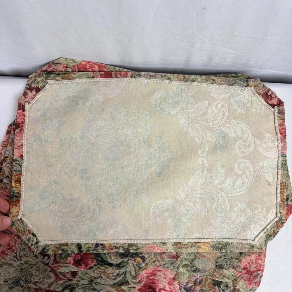 Vintage‎ Floral Tapestry Placemats Set of 6 Reversible Damask Rose Green Cream